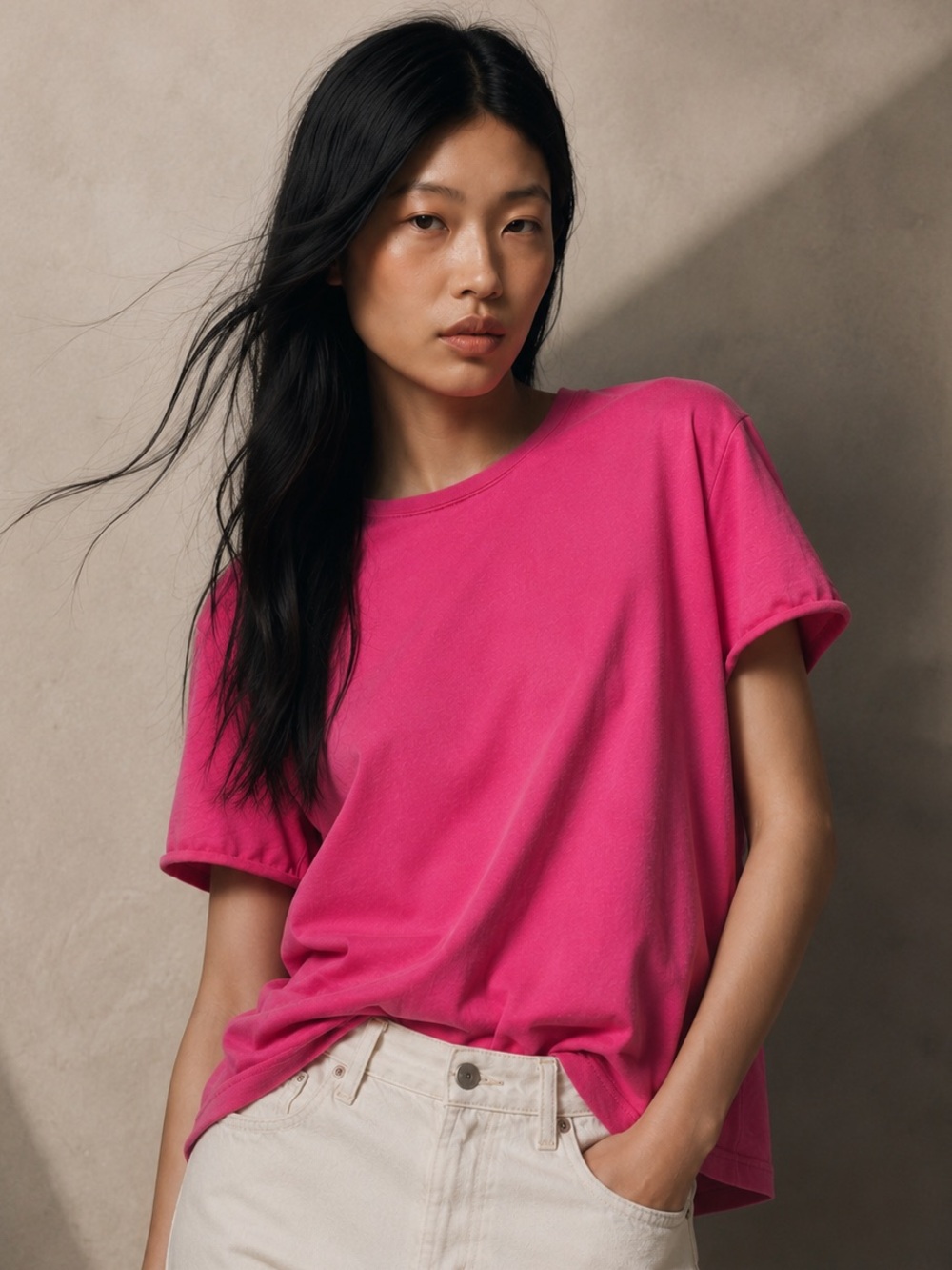 Zara Hot Pink Minimalist Crewneck Tee Small